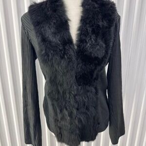 Vintage Neiman Marcus Genuine Leather & Black Rabbit Fur Light Weight‎ Jacket